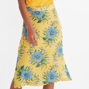 Madewell Yellow Silk Side-Button Skirt